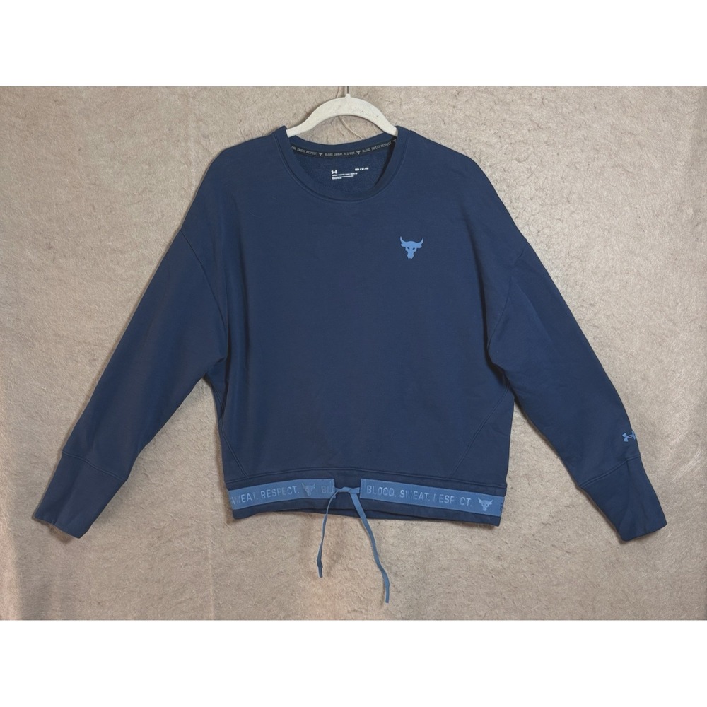 Under Armour Project Rock‎ Sweatshirt Womens Sz M Blue Pullover Tie Waist Logo